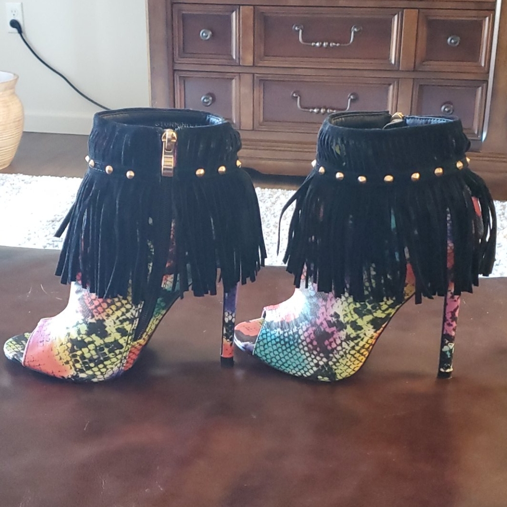 Multi color zip up boot heel 👠 with gold gems